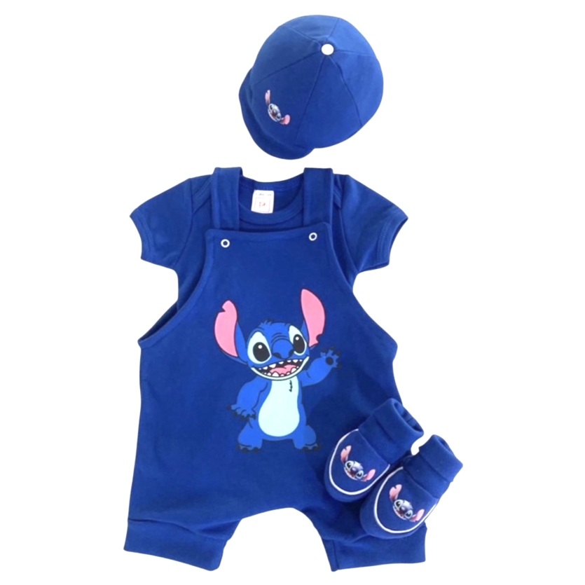 kit macacão 4 peças lilo stitch azul